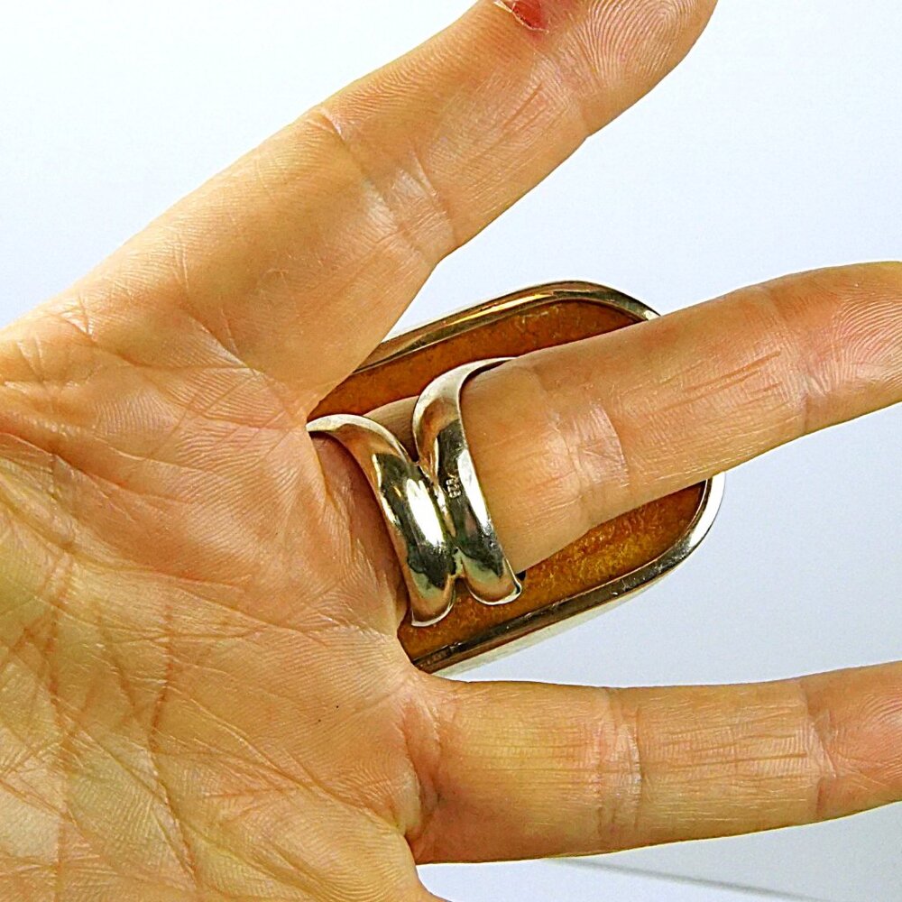 Massive Butterscotch Amber 925 Silver Adjustable Ring - Collectible Jewelry - Picture 8 of 16